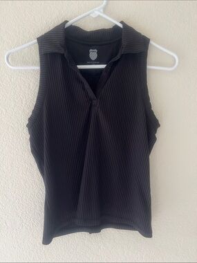 K-Swiss Black Ribbed Women's Sleeveless Polo Tank, Size small